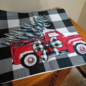 Festive Red Truck and Holiday Ornament Pillow Cover